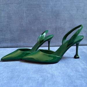Marc Fisher Glossy Green Slingback Heels